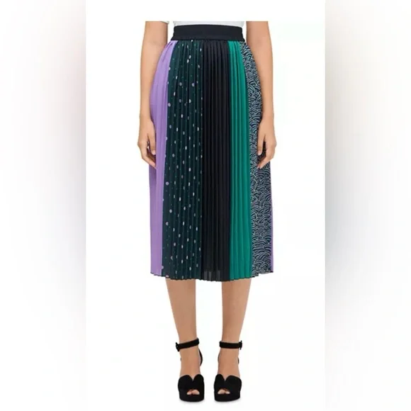 NWOT Kate Spade New York Pop Dots Pleated Midi Skirt Mixed-Print